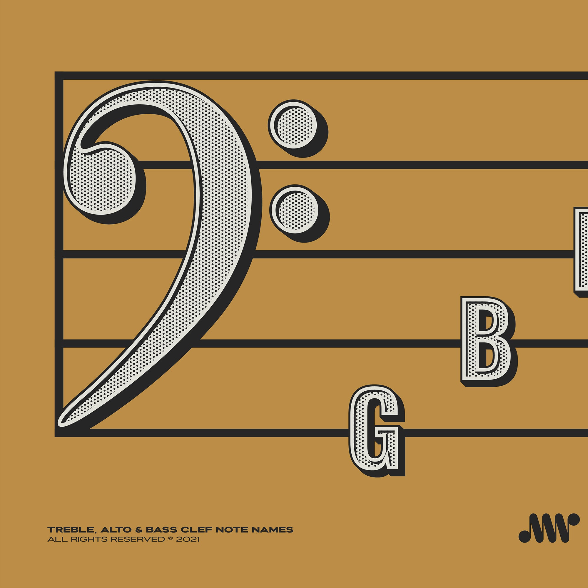 Treble Clef, Alto Clef, Bass Clef Note Names Poster, Yellow