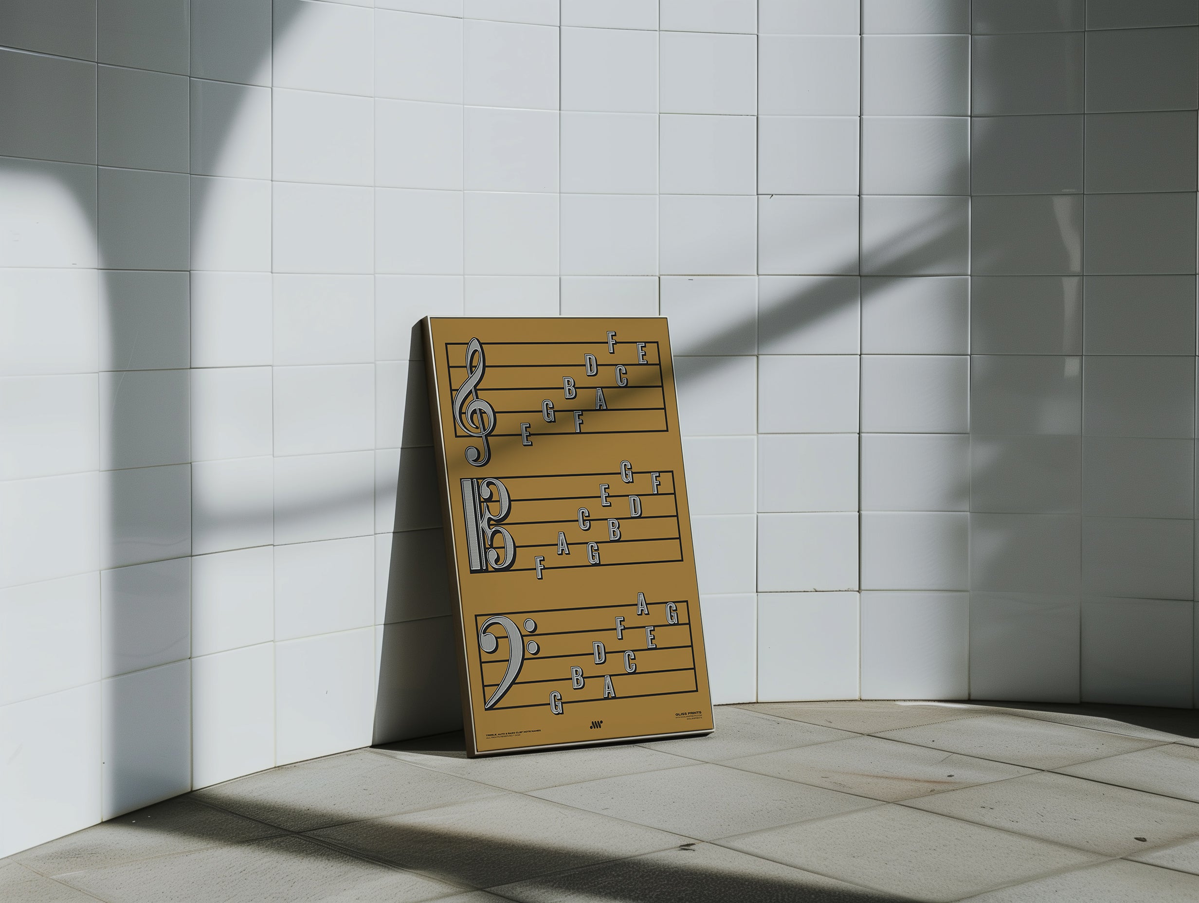 Treble Clef, Alto Clef, Bass Clef Note Names Poster, Yellow