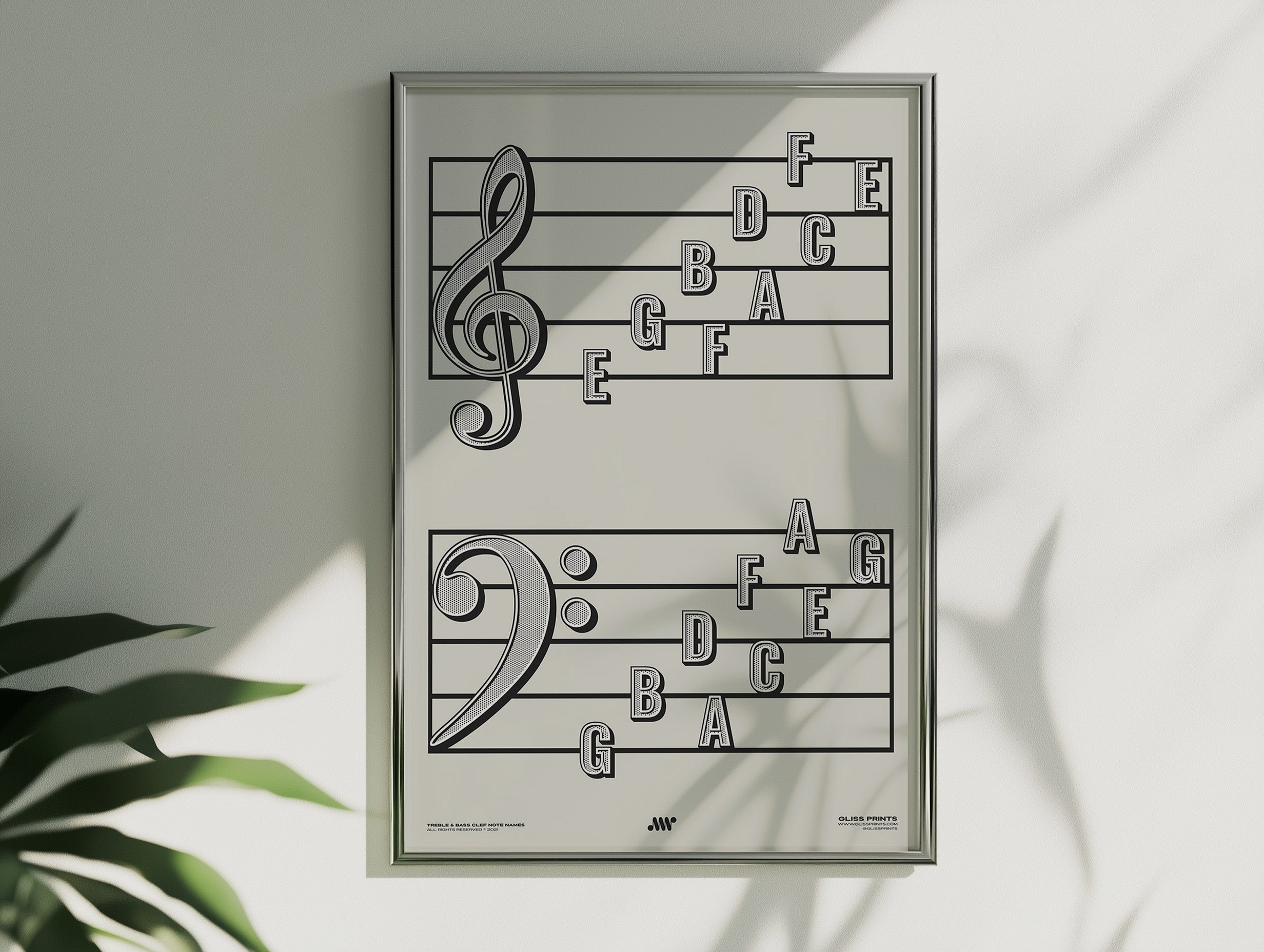 Treble Clef Bass Clef Note Names Poster, Cream
