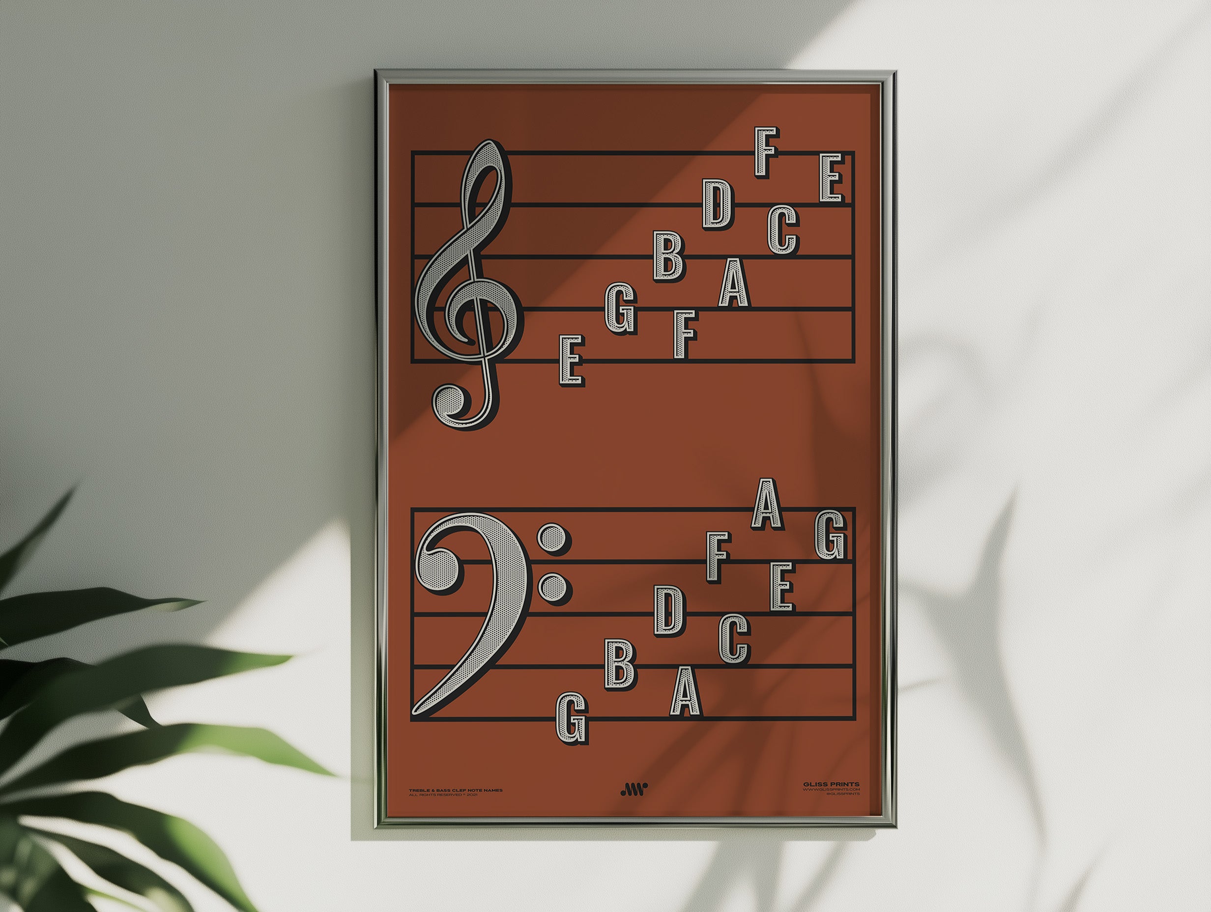 Treble Clef Bass Clef Note Names Poster, Red