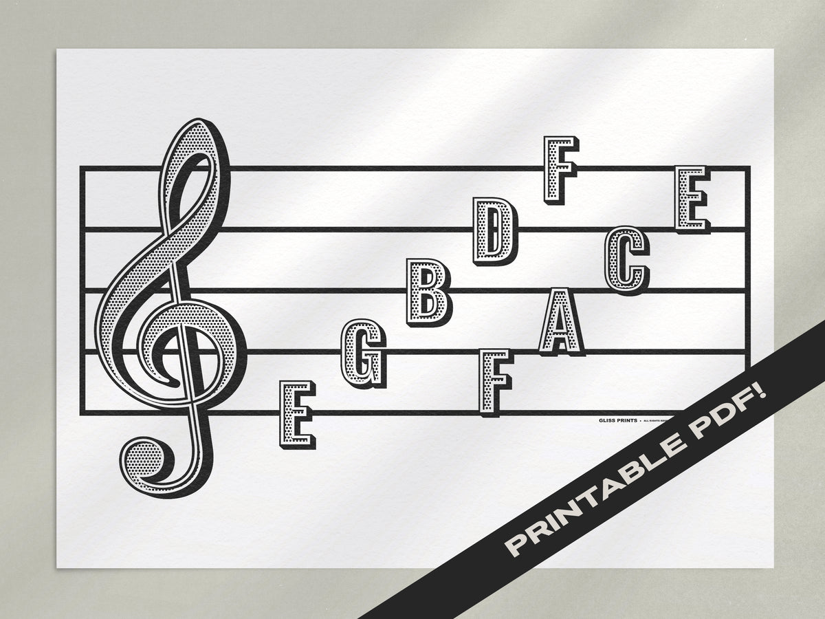 Treble Clef Note Names Printable Music Education PDF – Gliss Prints