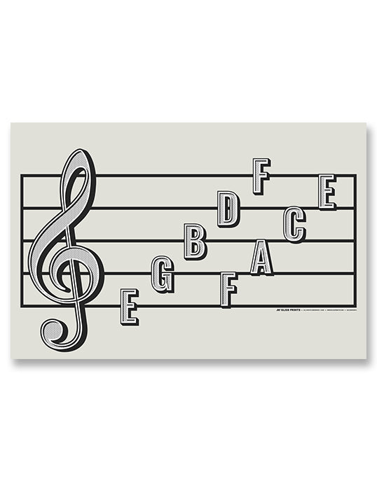 Treble Clef Note Names Poster, Cream