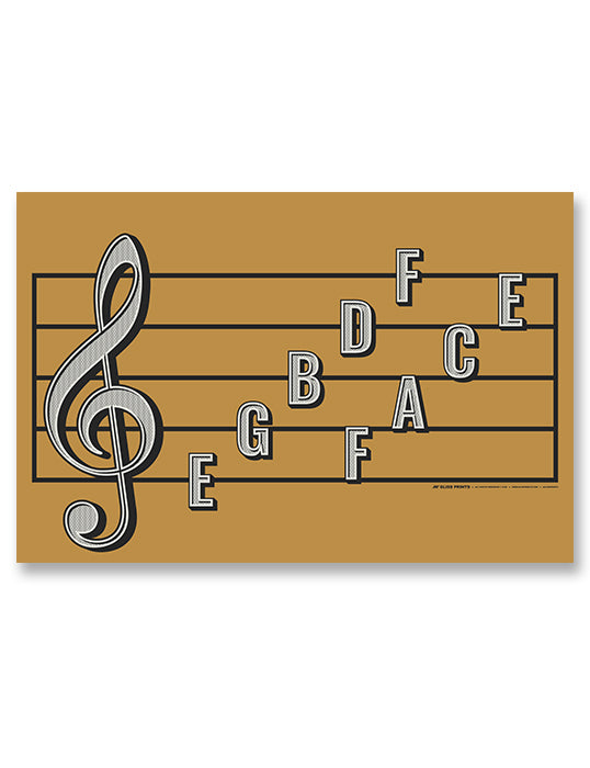 Treble Clef Note Names Poster, Yellow