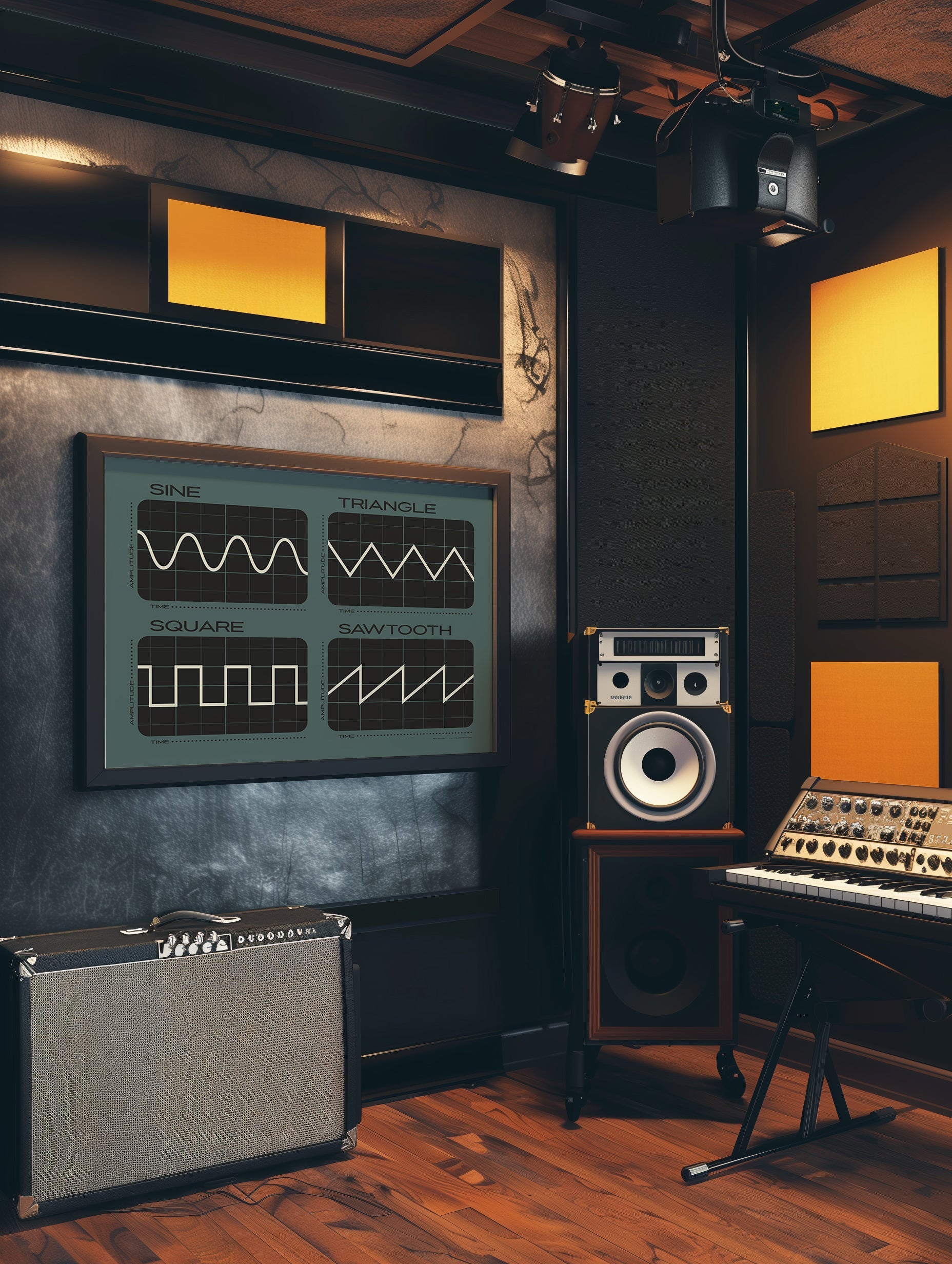 Synthesizer Oscillator Waveforms Poster, Blue 2