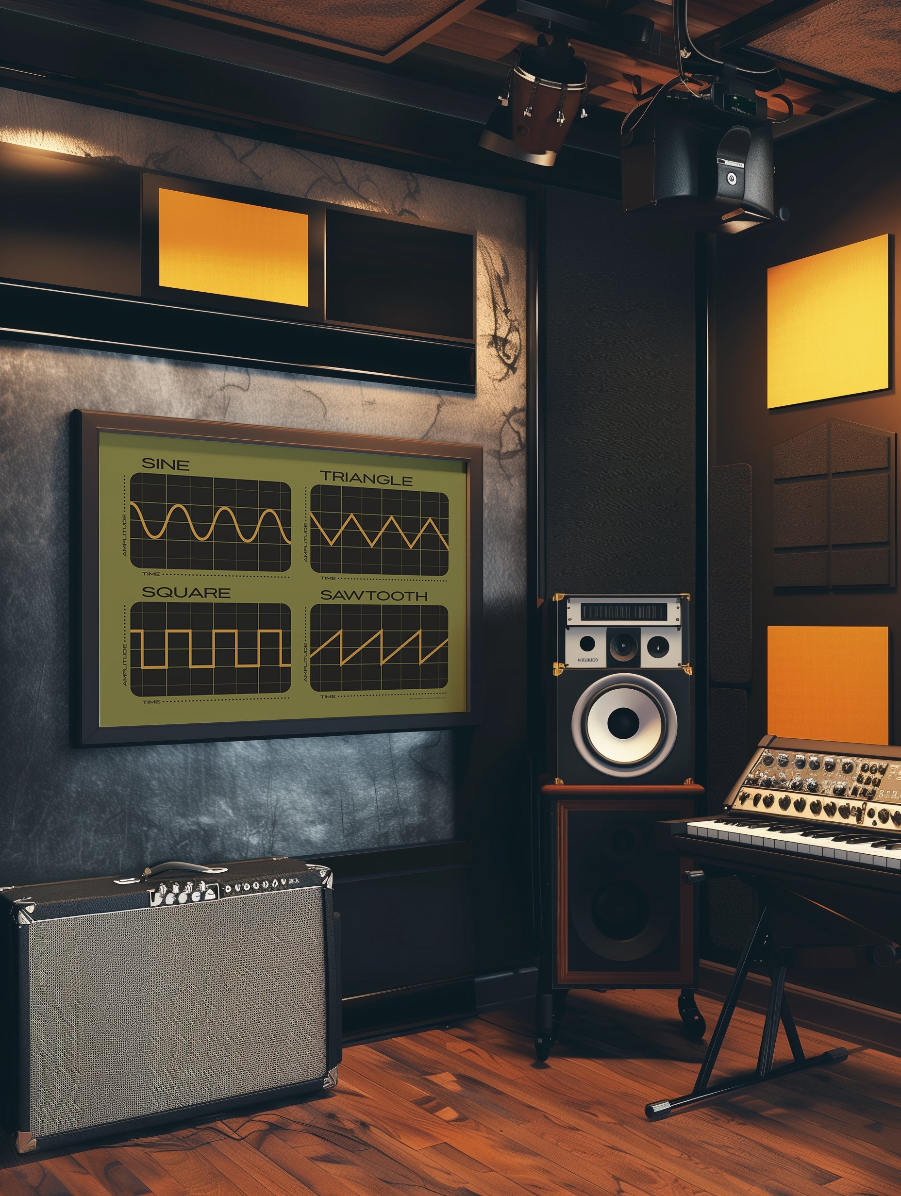 Synthesizer Oscillator Waveforms Poster, Green 2