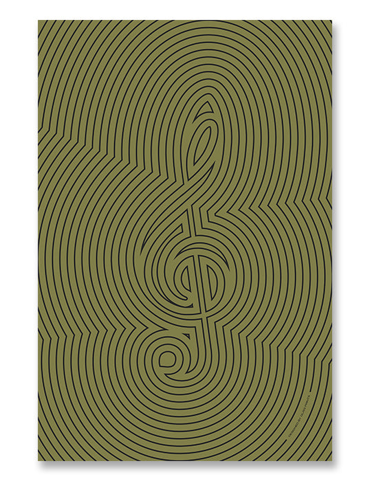 Treble Clef Poster, Striped Pattern in Green