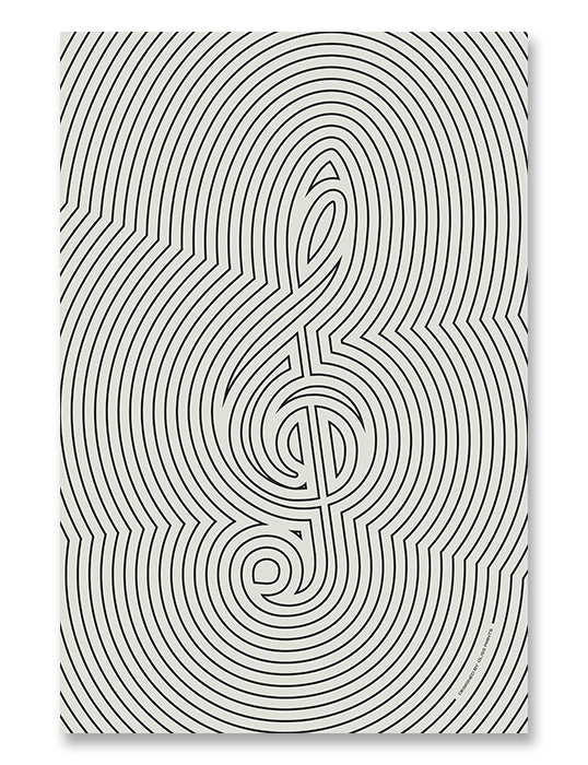 Treble Clef Poster, Striped Pattern in Cream