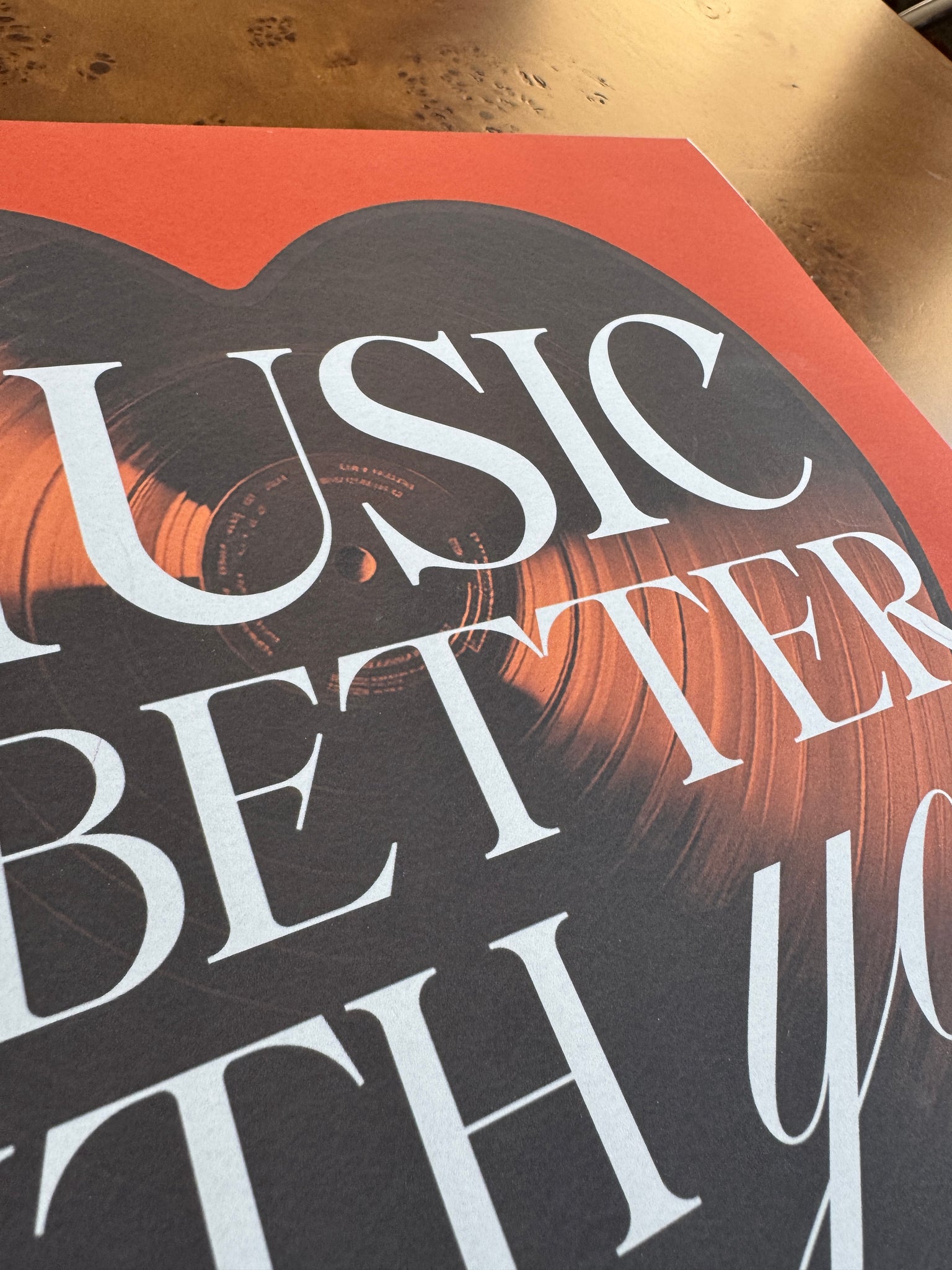 SAMPLE: Music is Better With You Heart Record Poster, Red 12x12