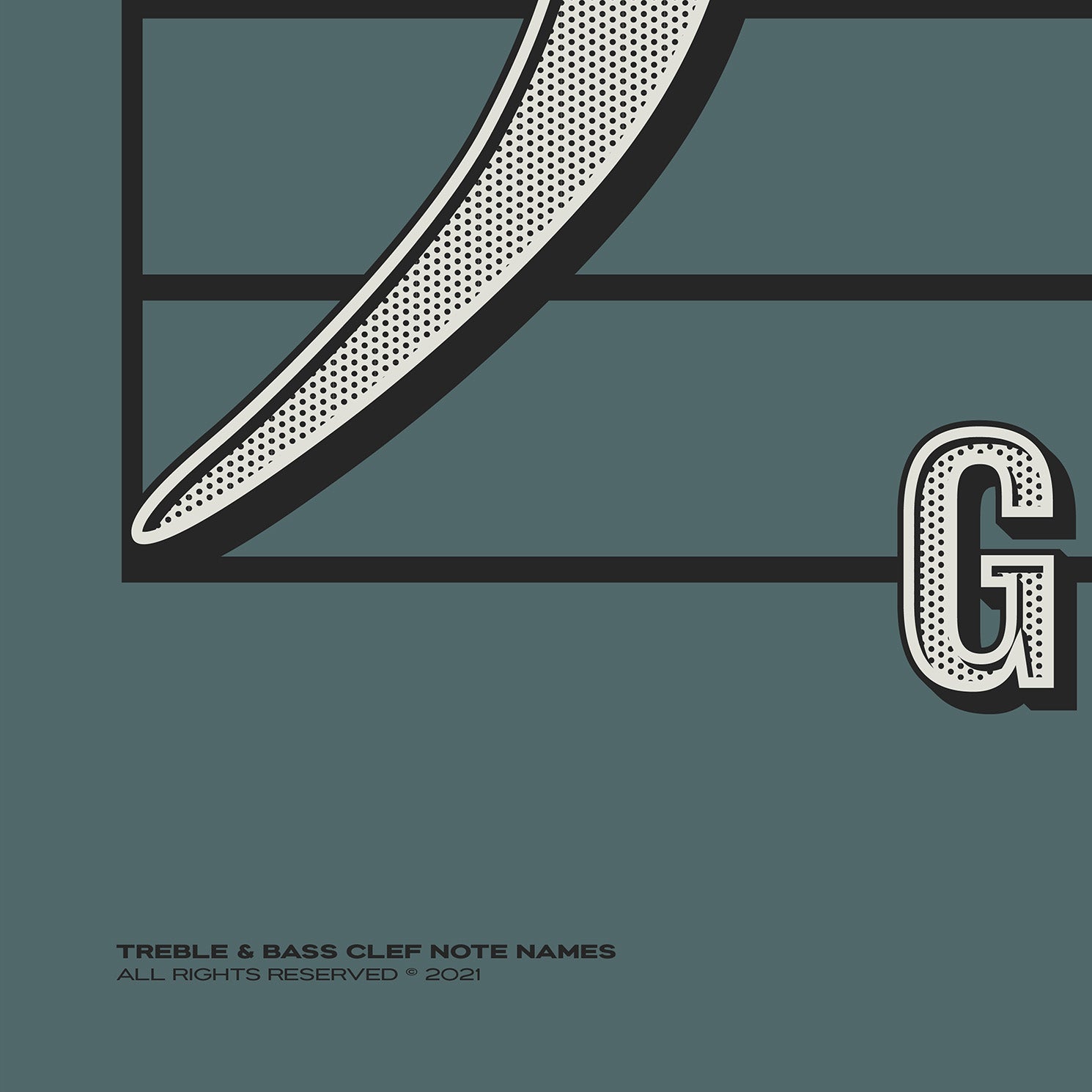 Treble Clef Bass Clef Note Names Poster, Blue