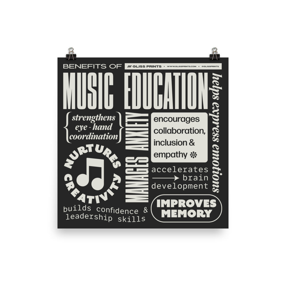 Benefits of Music Education Poster, Black