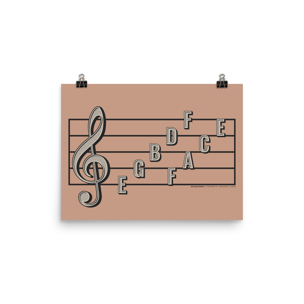 Treble Clef Note Names Poster, Pink