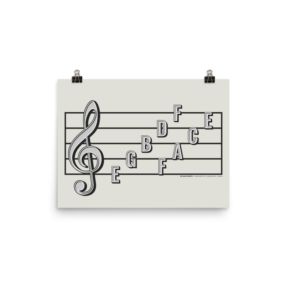 Treble Clef Note Names Poster, Cream