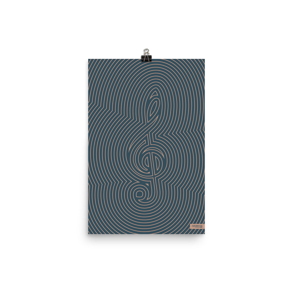 Treble Clef Poster, Striped Pattern Blue