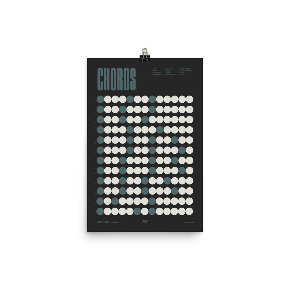 Music Chords Poster, Music Theory Print, Black