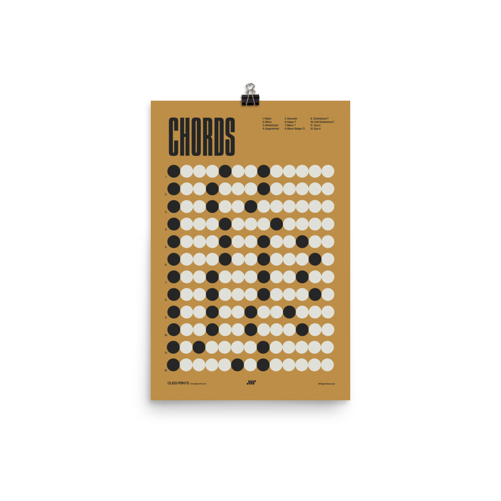 Music Chords Poster, Music Theory Print, Yellow