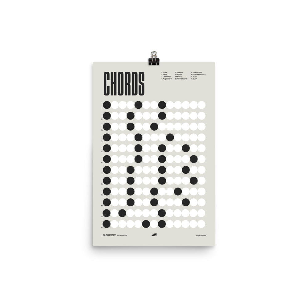 Music Chords Poster, Music Theory Print, Cream