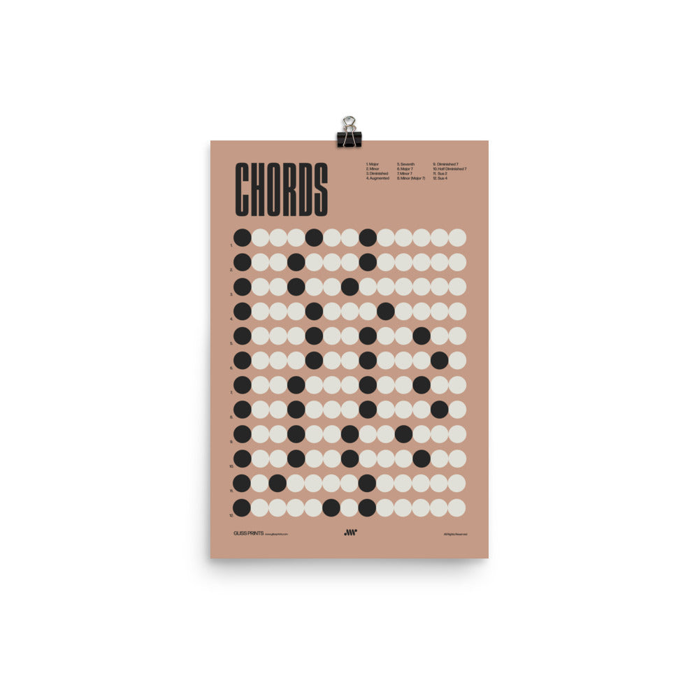Music Chords Poster, Music Theory Print, Pink