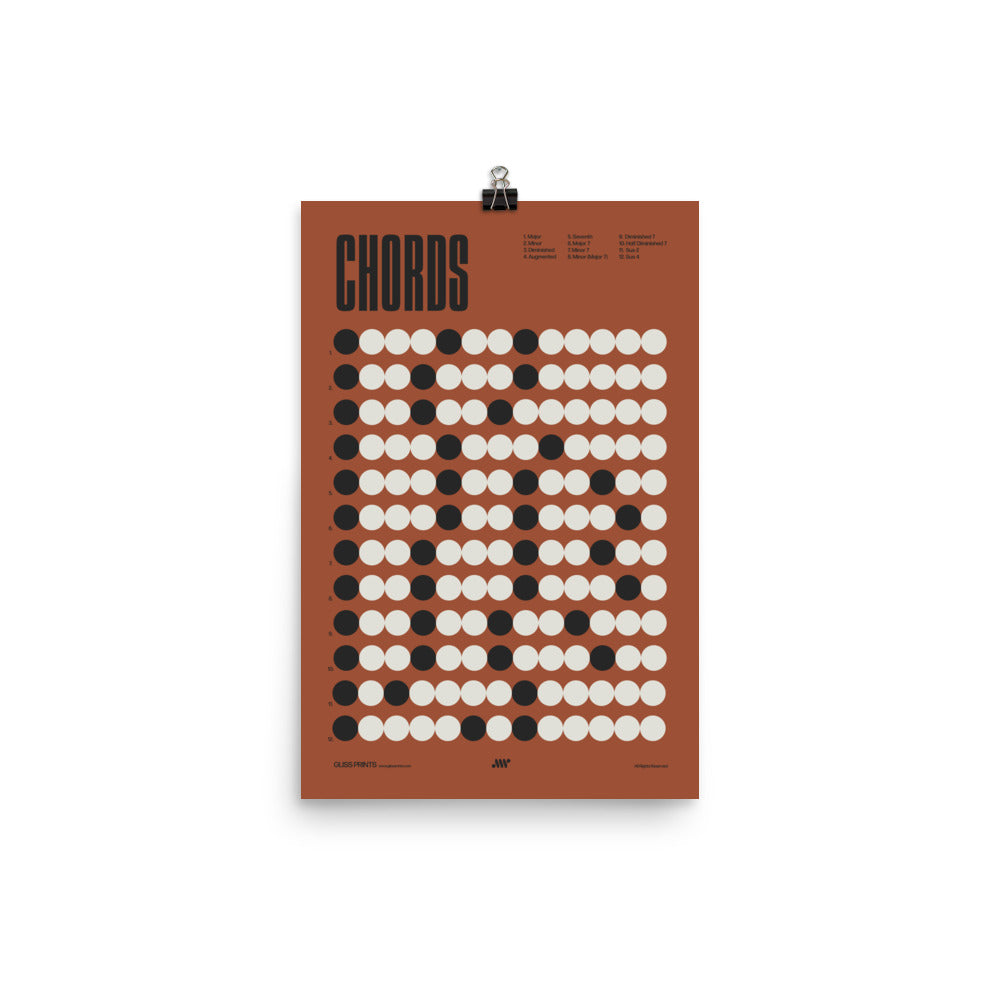Music Chords Poster, Music Theory Print, Red
