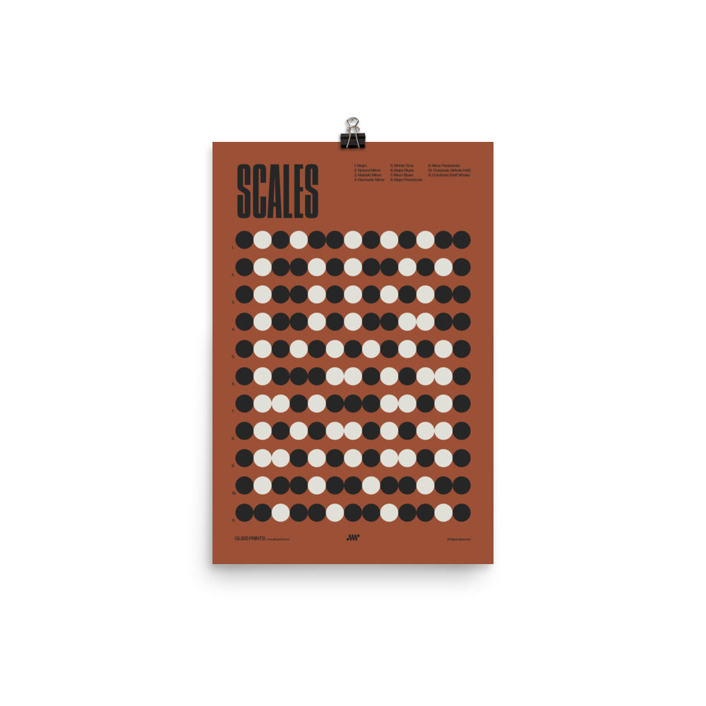 Music Scales Poster, Music Theory Chart, Red