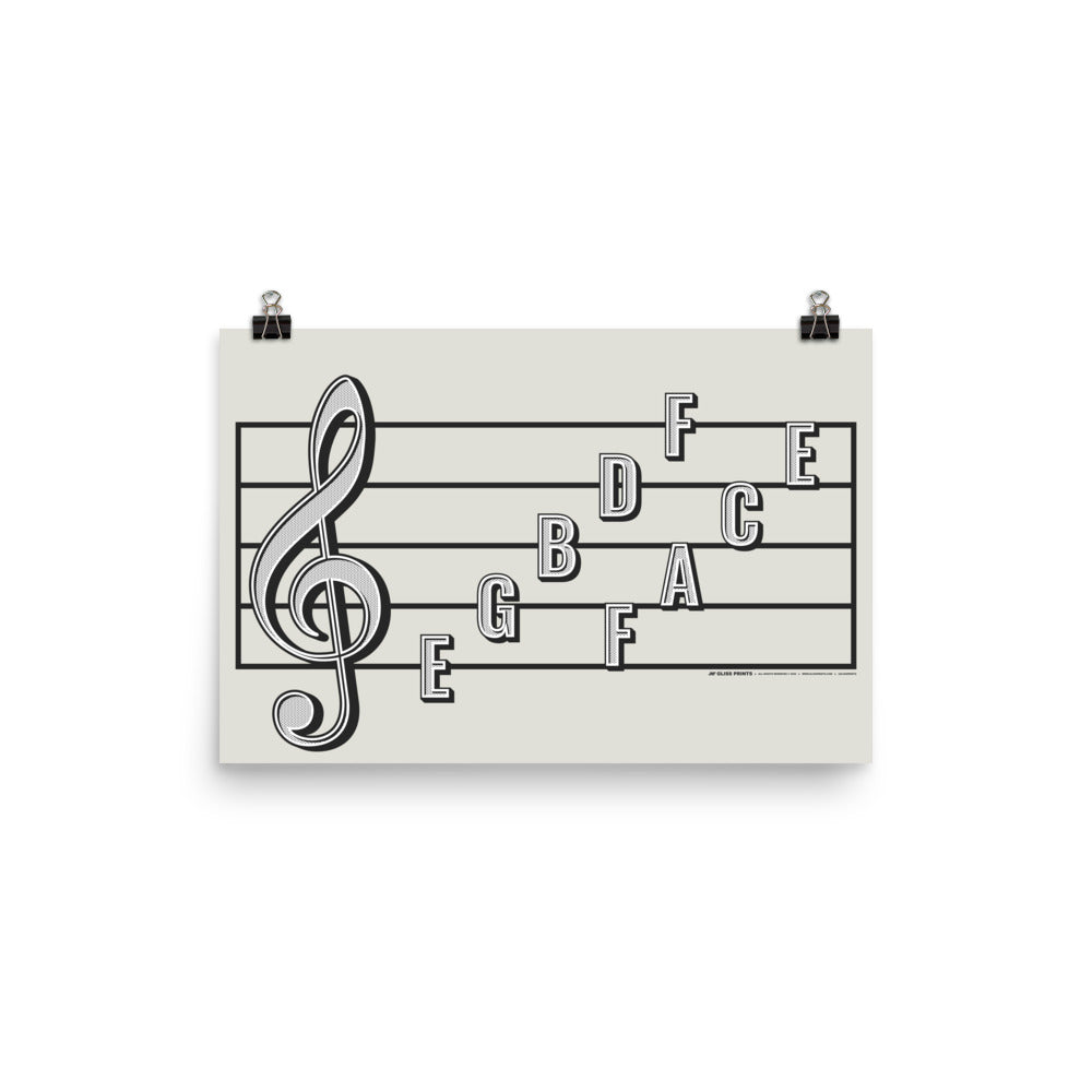 Treble Clef Note Names Poster, Cream