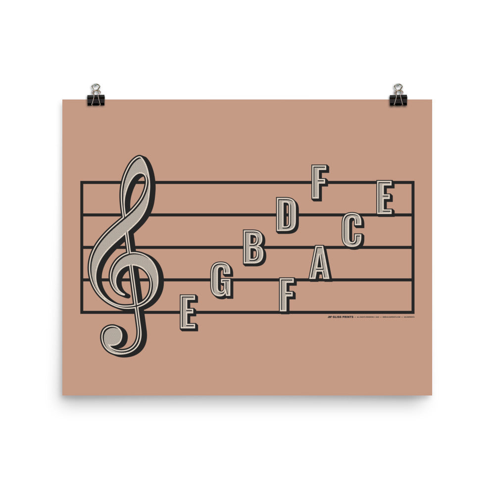 Treble Clef Note Names Poster, Pink