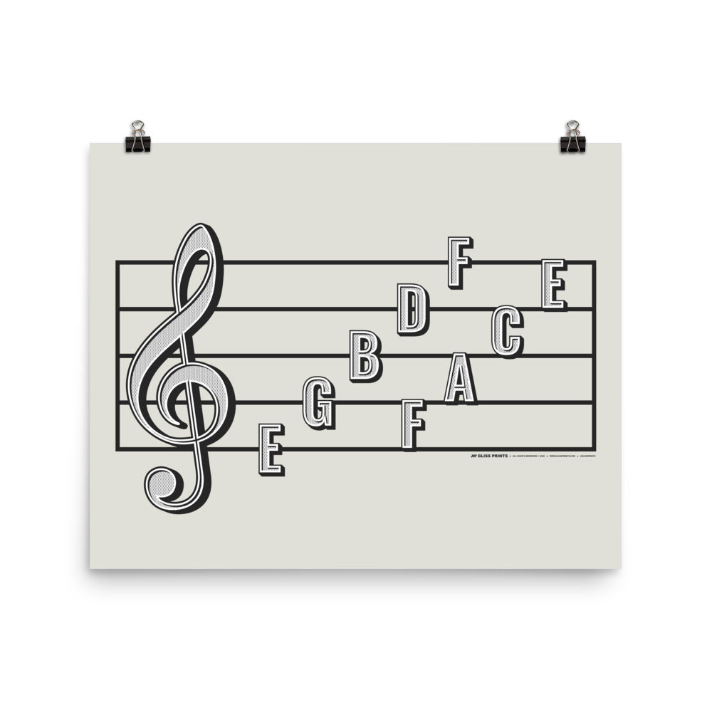 Treble Clef Note Names Poster, Cream