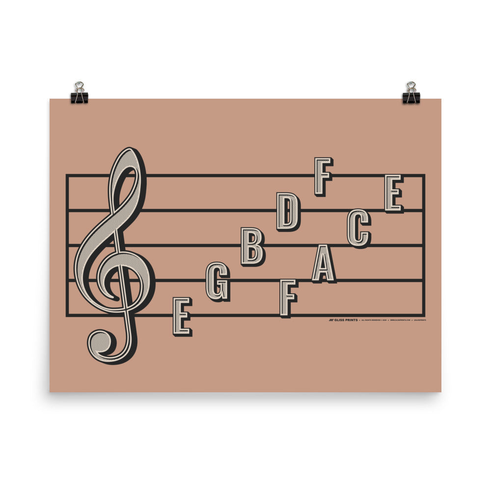 Treble Clef Note Names Poster, Pink