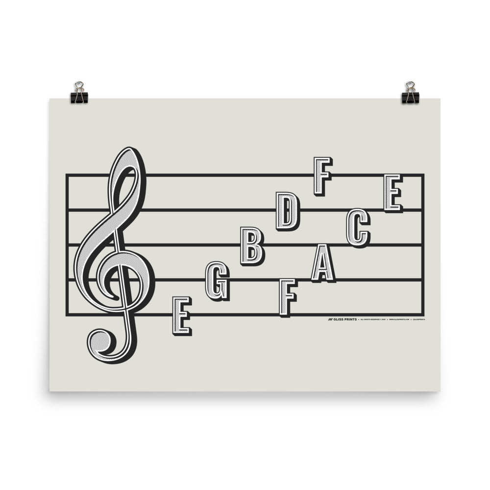 Treble Clef Note Names Poster, Cream