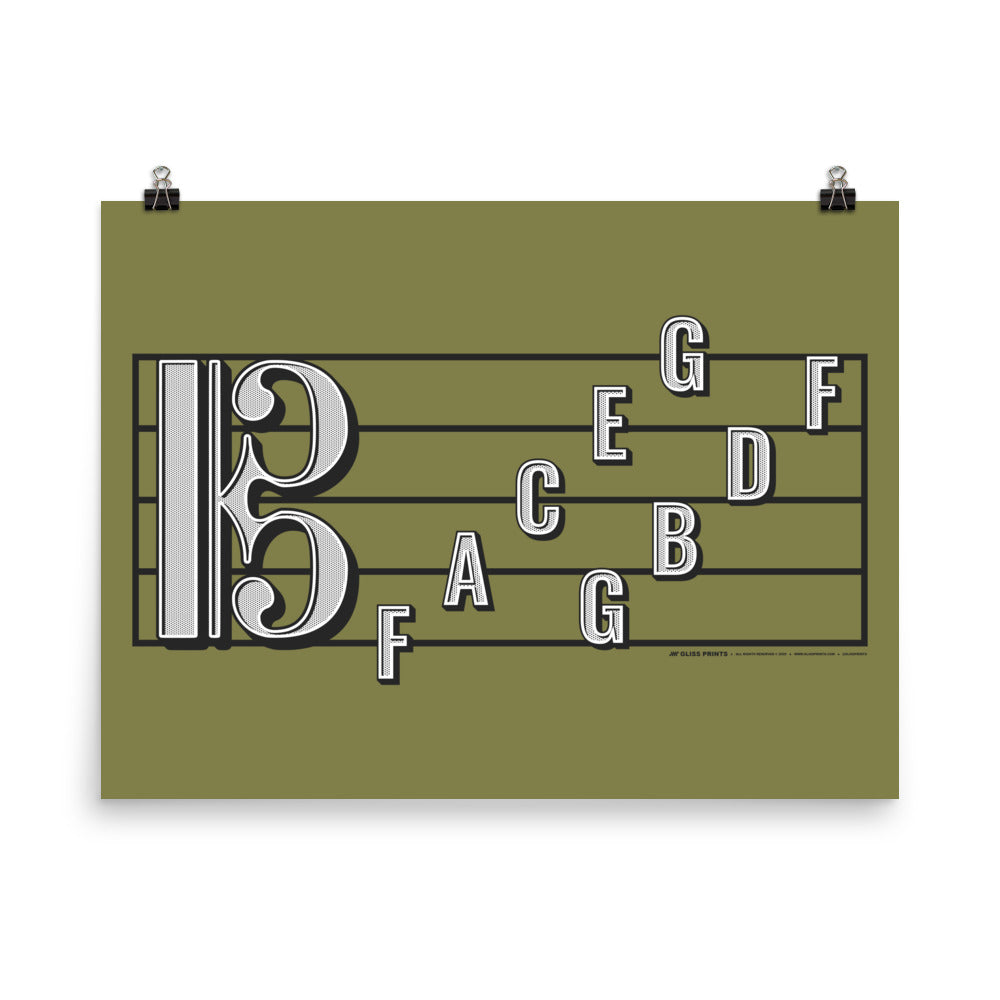 Alto Clef Staff Note Names Poster, Green