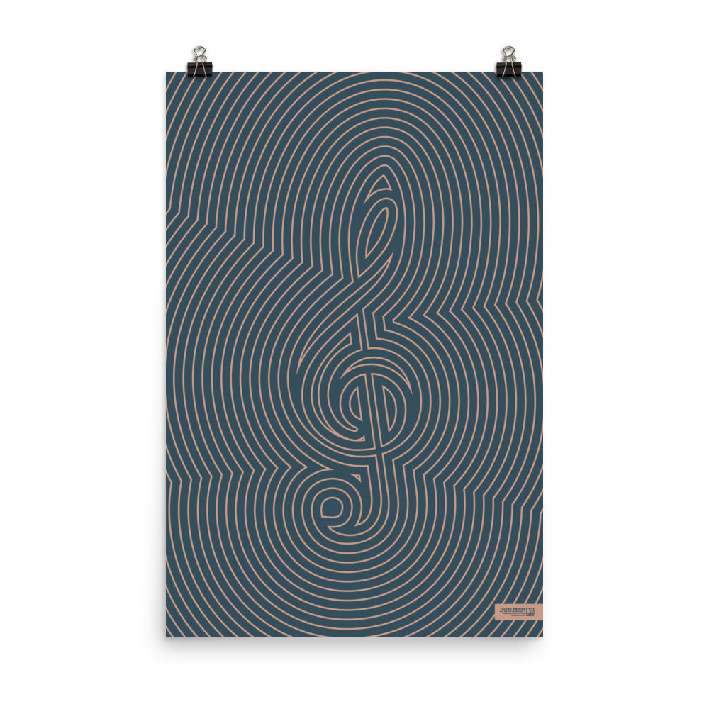 Treble Clef Poster, Striped Pattern Blue