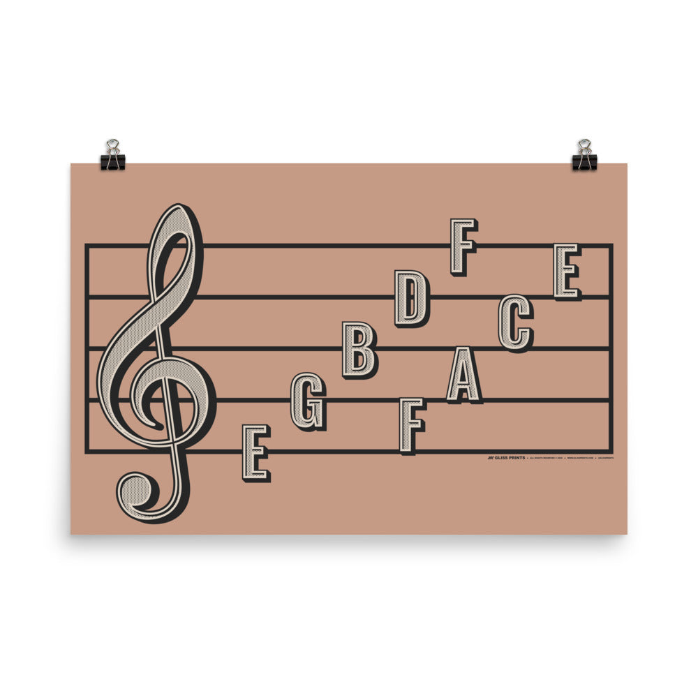 Treble Clef Note Names Poster, Pink