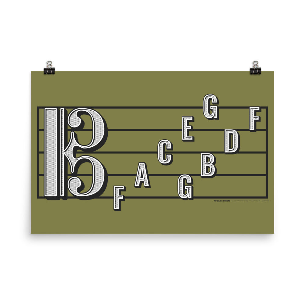 Alto Clef Staff Note Names Poster, Green