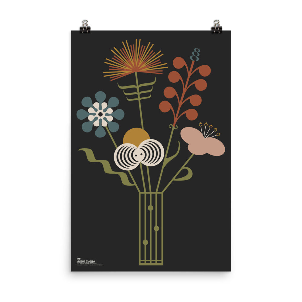 Music Flora - Music Symbols Flower Bouquet Print