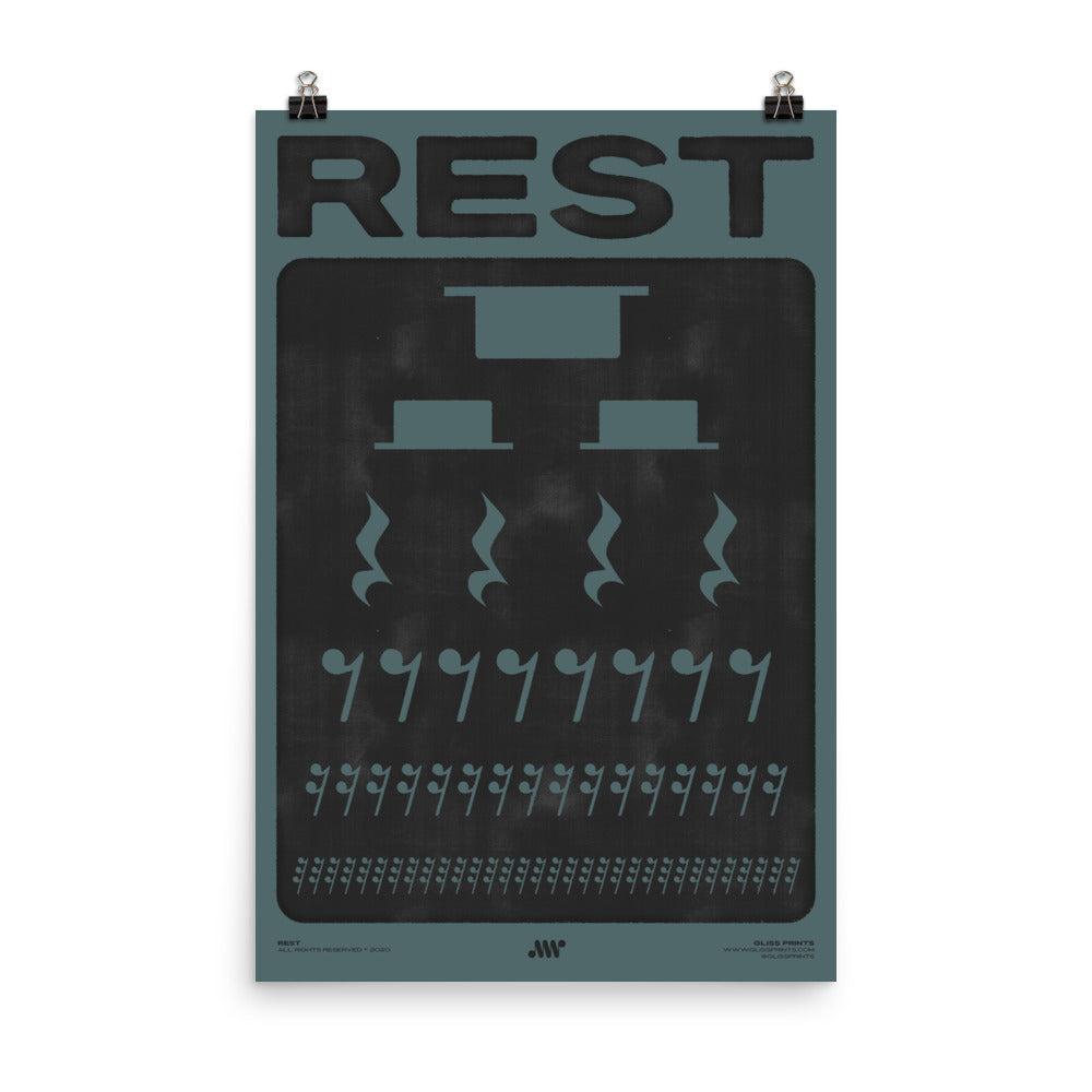 Music Rest Symbol Poster, Blue