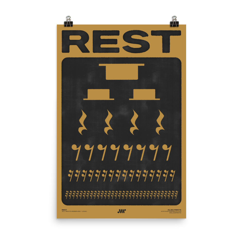 Music Rest Symbol Poster, Yellow