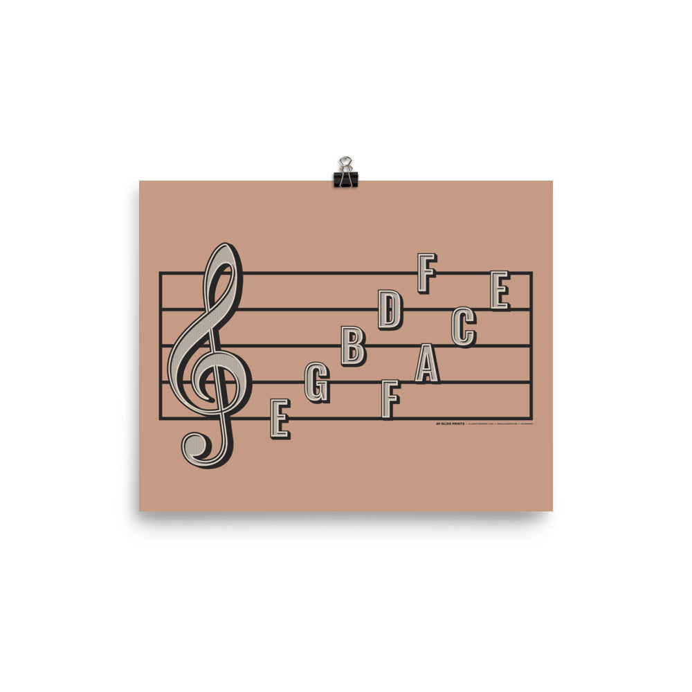 Treble Clef Note Names Poster, Pink