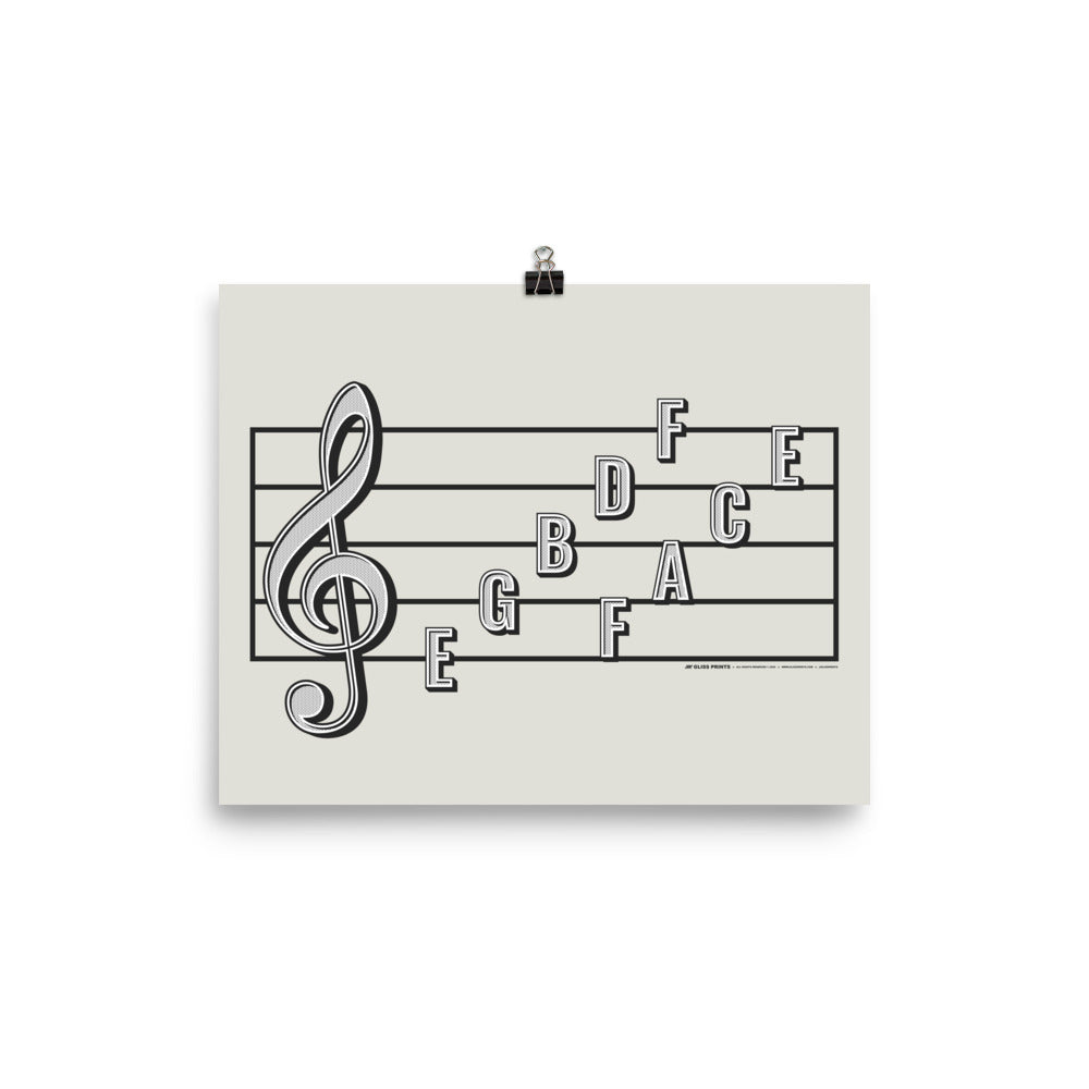 Treble Clef Note Names Poster, Cream