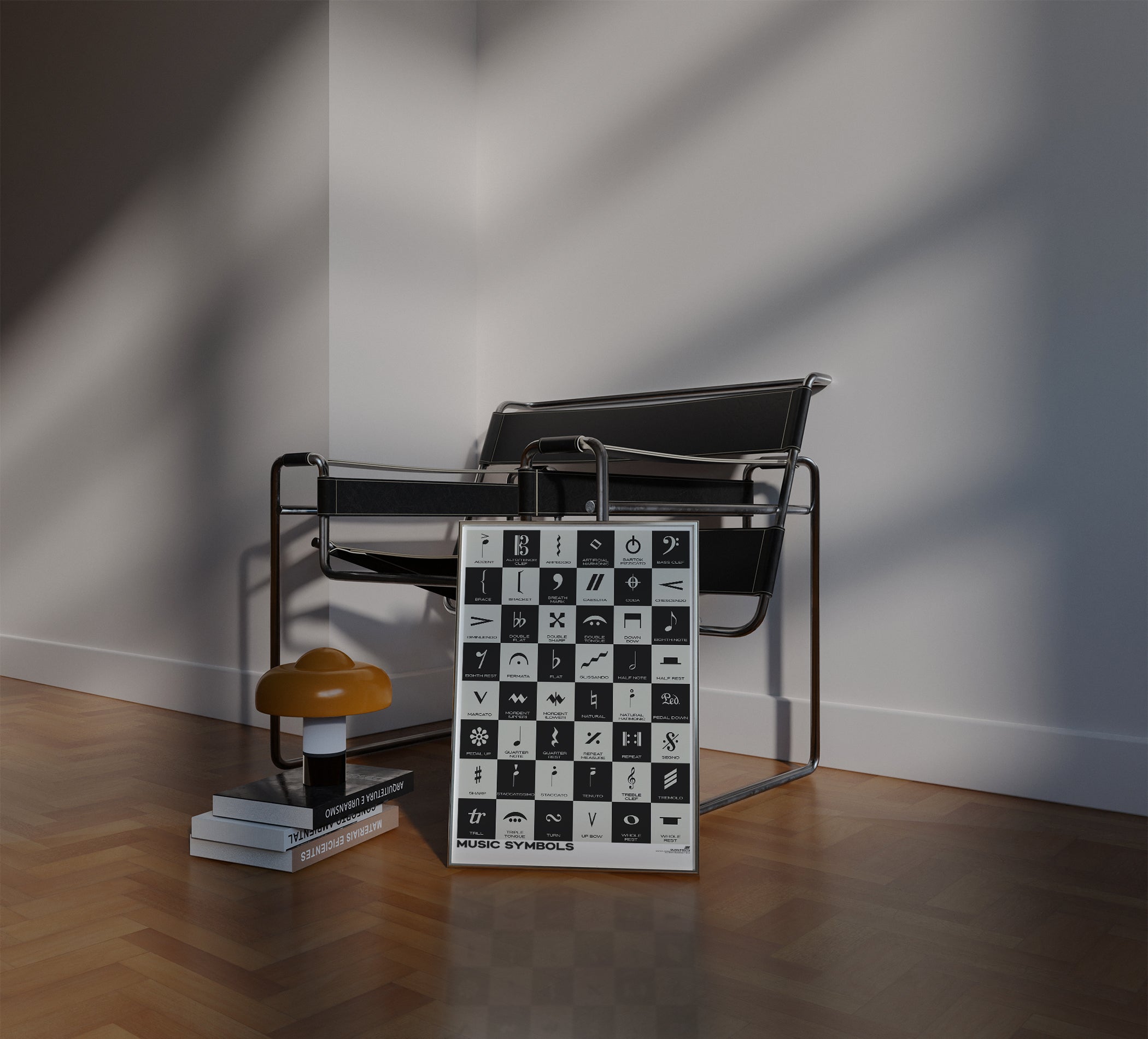 Music Symbols Checkered Design Poster, Black