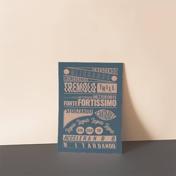 Music Terms Poster, Music Room Decor Blue
