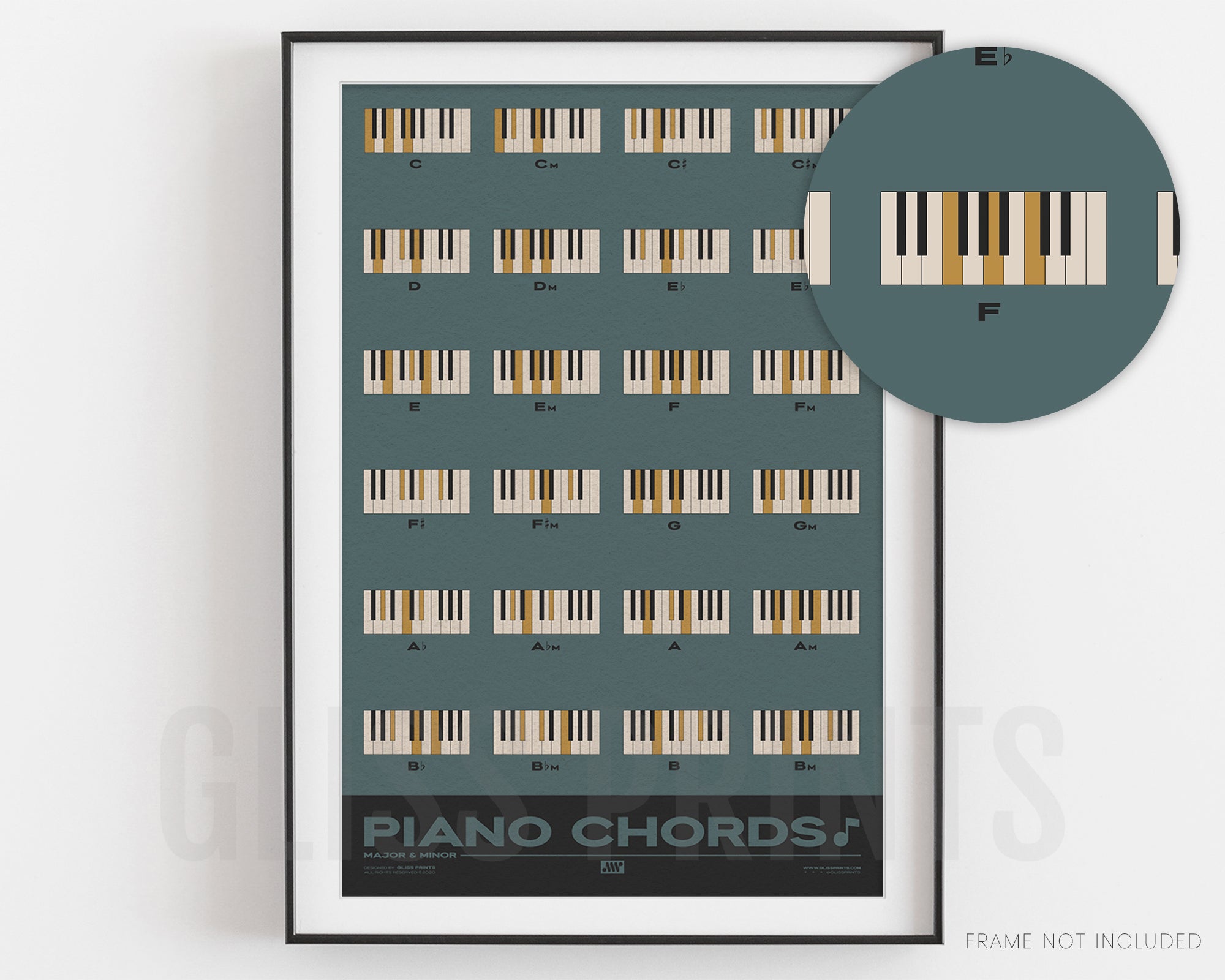 Piano Chords Chart, Major & Minor Chords, Blue