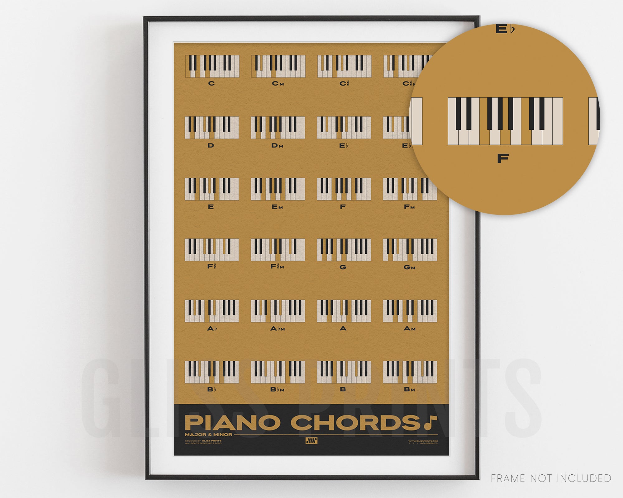 Piano Chords Chart, Major & Minor Chords, Yellow
