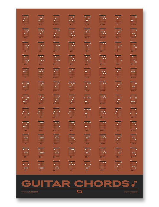 Guitar Chords Chart Poster, Red