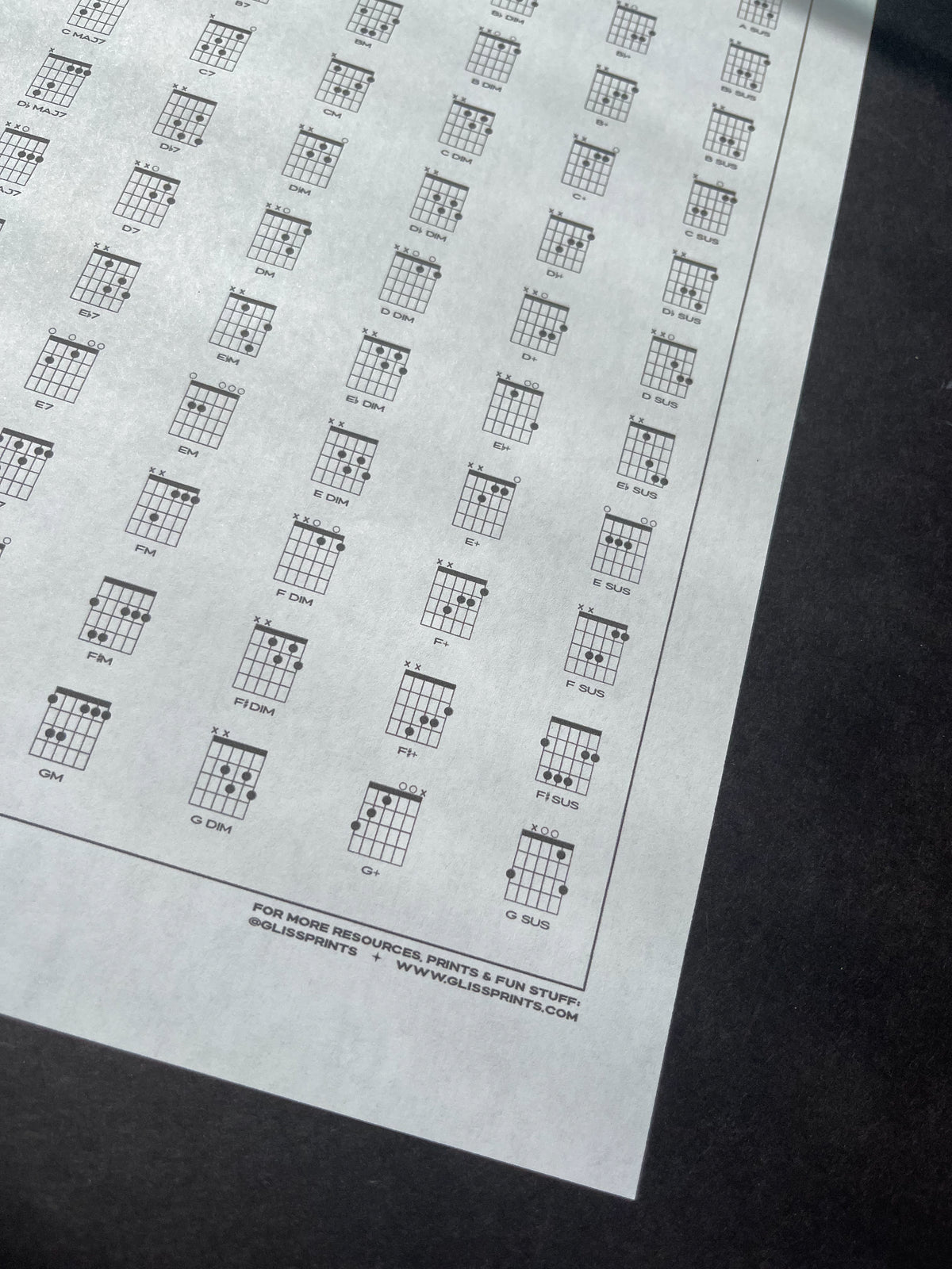 Guitar Chords Fingering Chart PDF | Printable Digital Download – Gliss ...