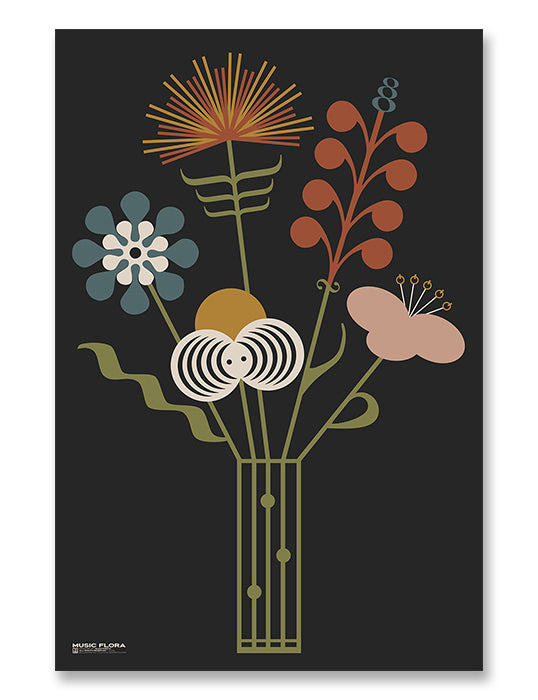 Music Flora - Music Symbols Flower Bouquet Print