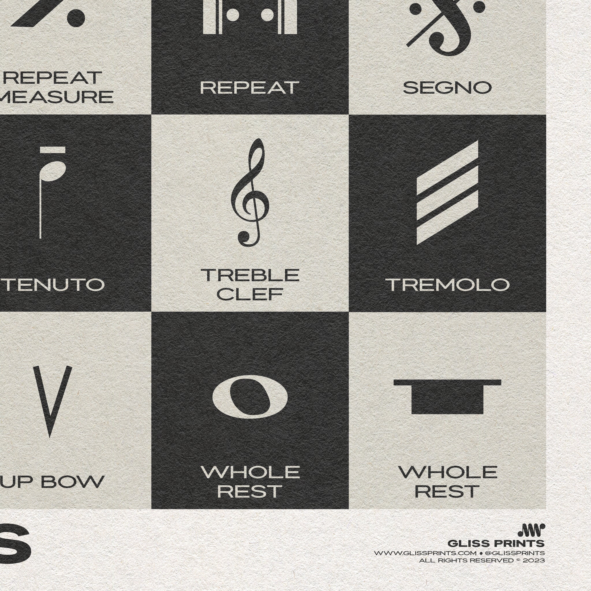 Music Symbols Checkered Design Poster, Black