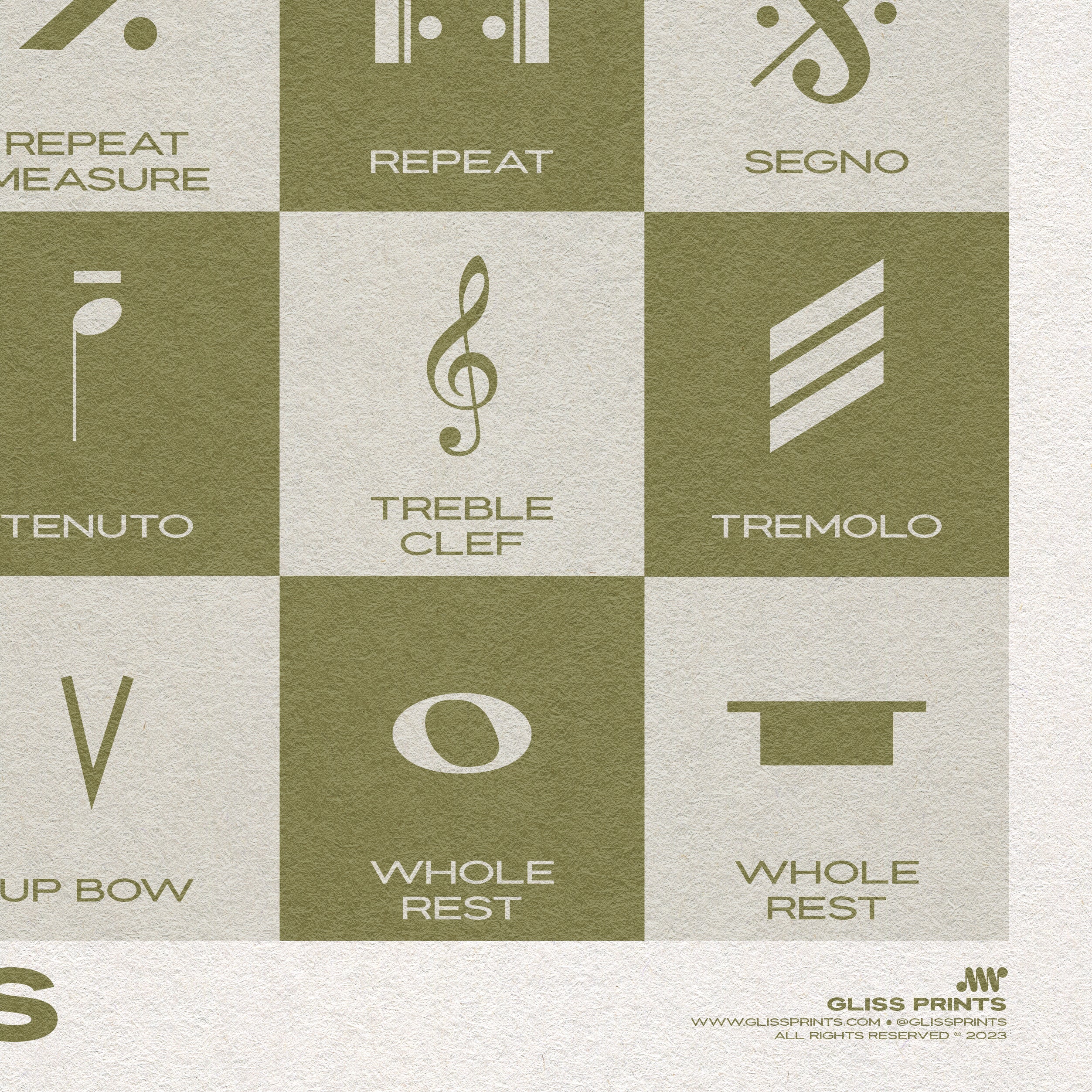 Music Symbols Checkered Design Poster, Green