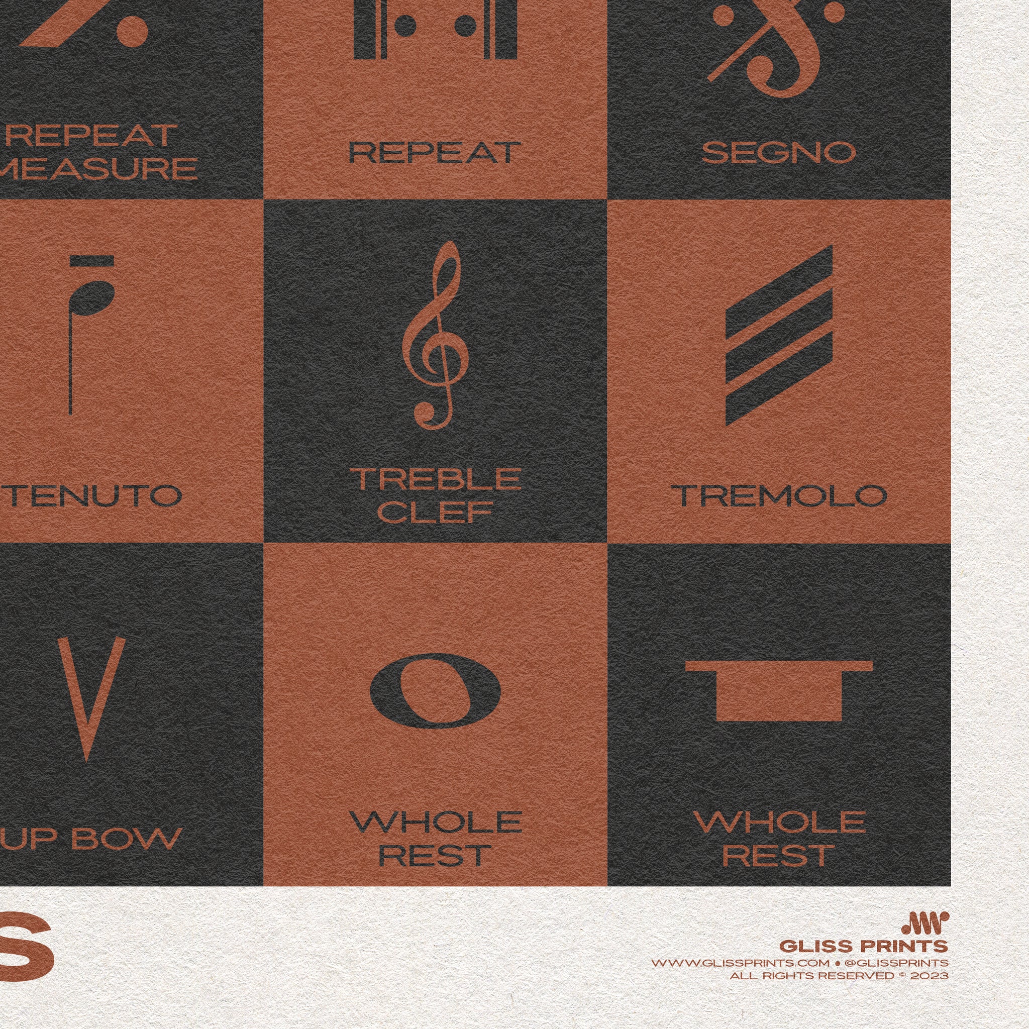 Music Symbols Checkered Design Poster, Red