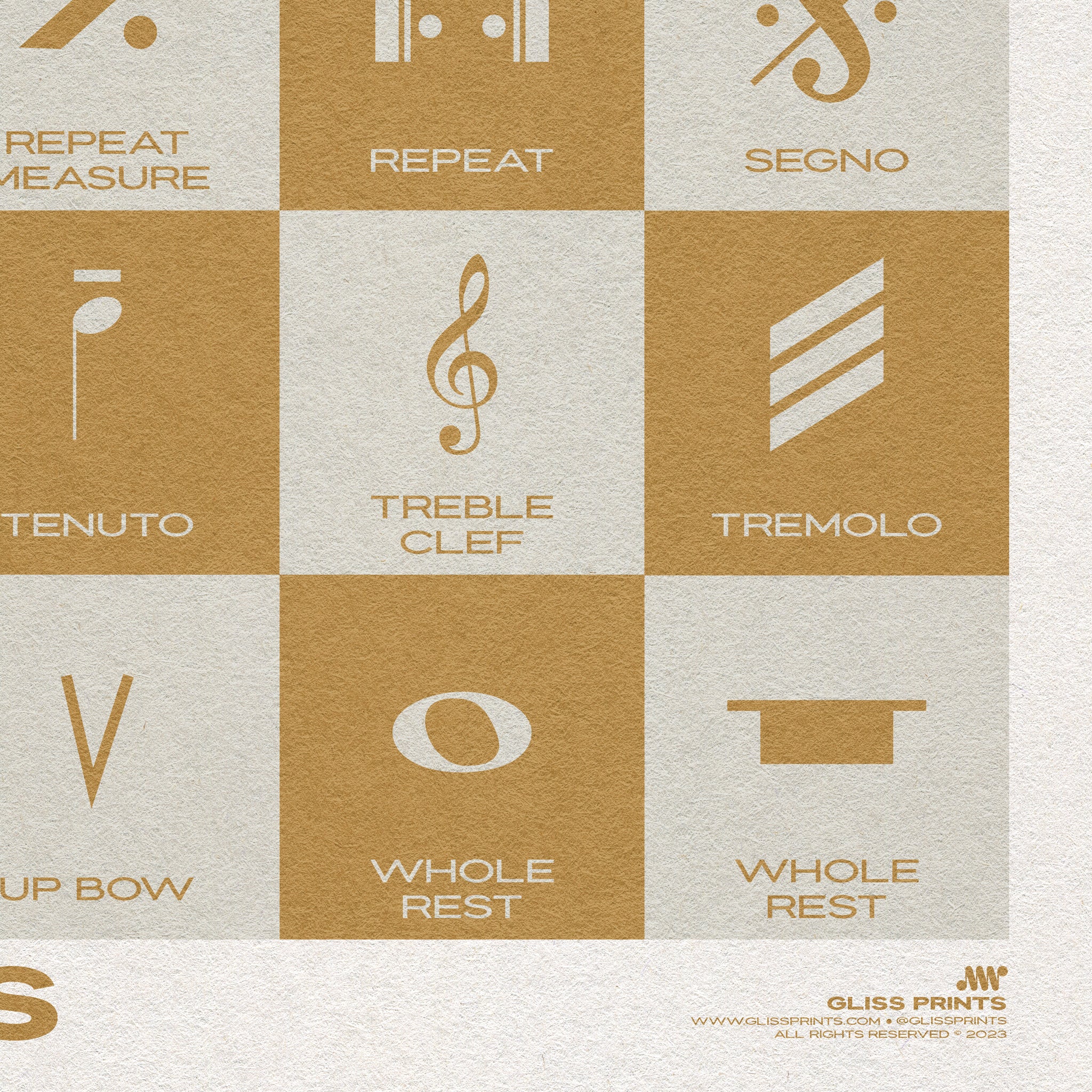 Music Symbols Checkered Design Poster, Yellow