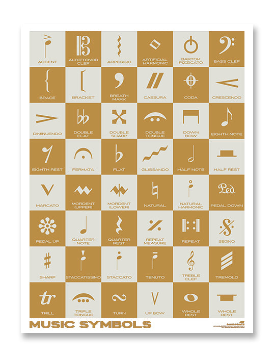Music Symbols Checkered Design Poster, Yellow