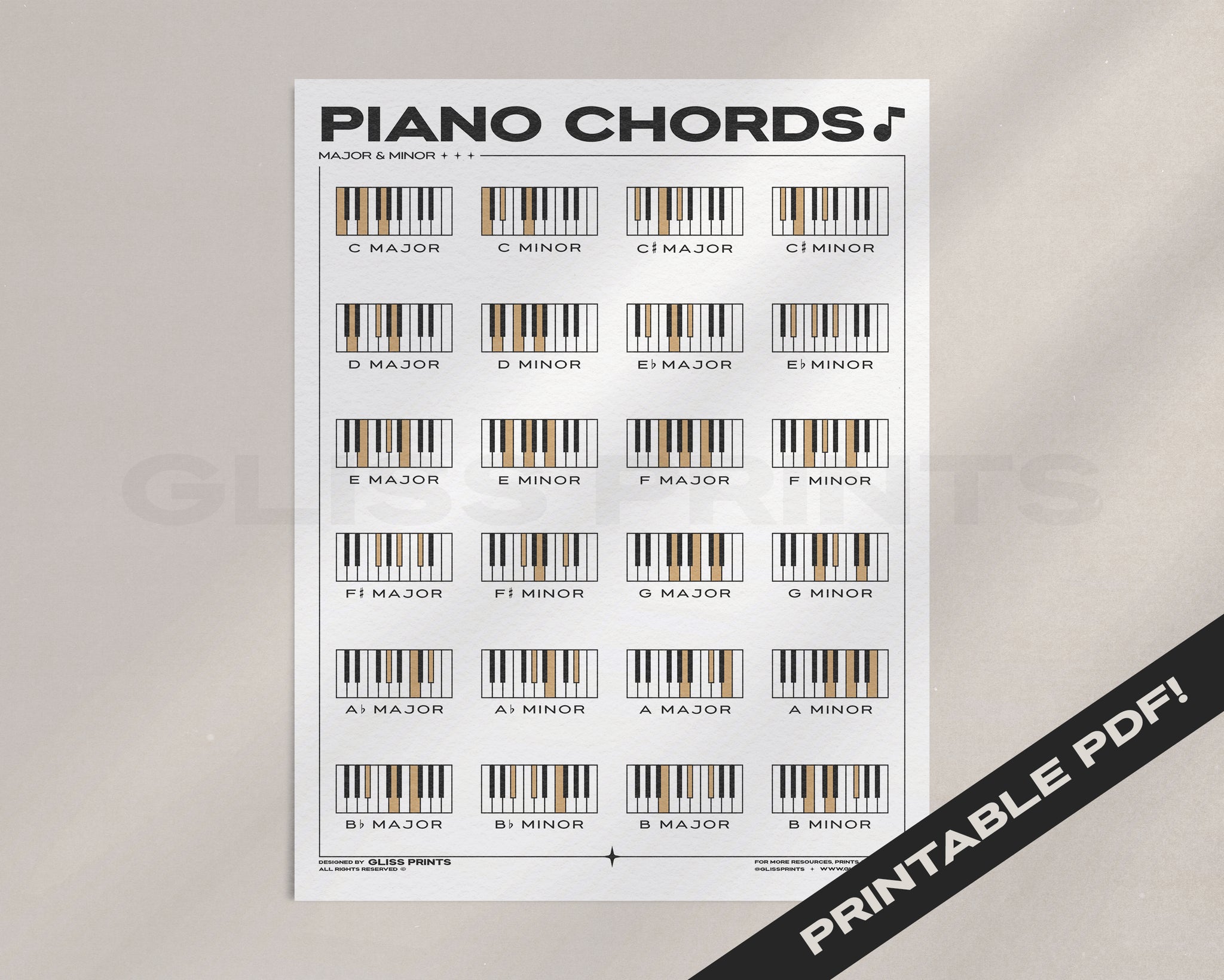 Piano Chords PDF | Major Minor Chords | Printable Digital Download